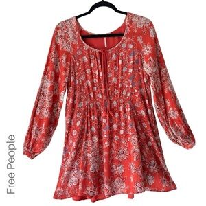 FREE PEOPLE | LUCKY LOOSEY FLORAL MINI DRESS BLOOD ORANGE LINED | EXTRA SMALL